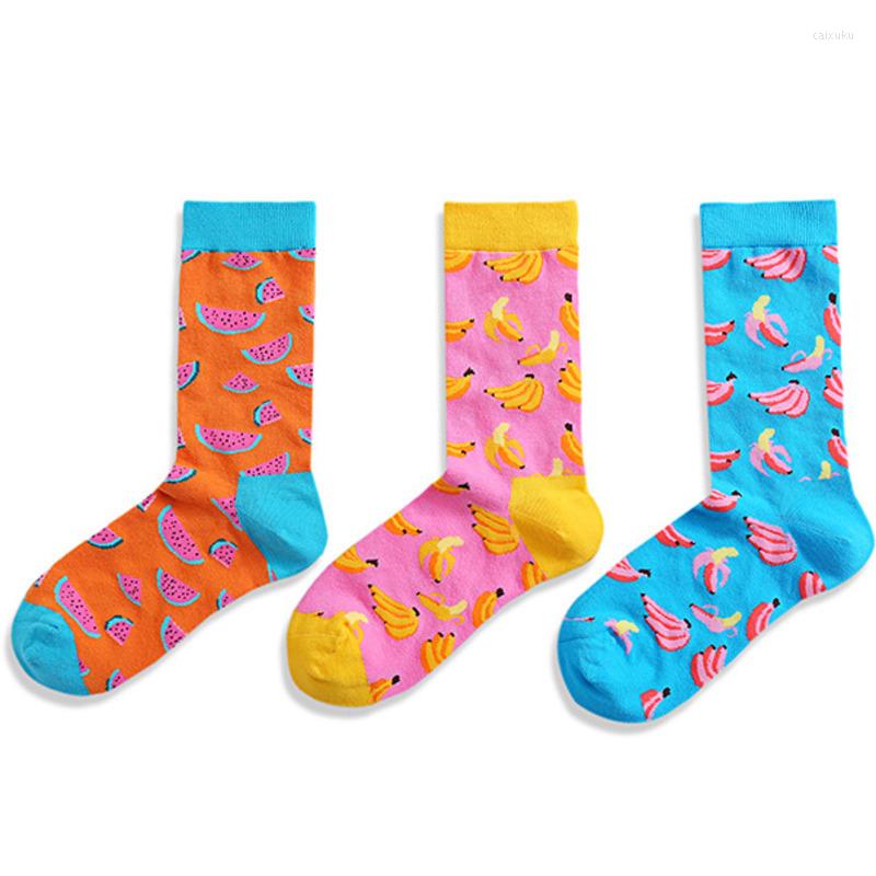 

Men's Socks Men Cartoon Watermelon Banana Fruits Cute Harajuku Funny Street Hip-hop Skate Korean Style Hip Hop Happy Female Hosiery, Pink banana