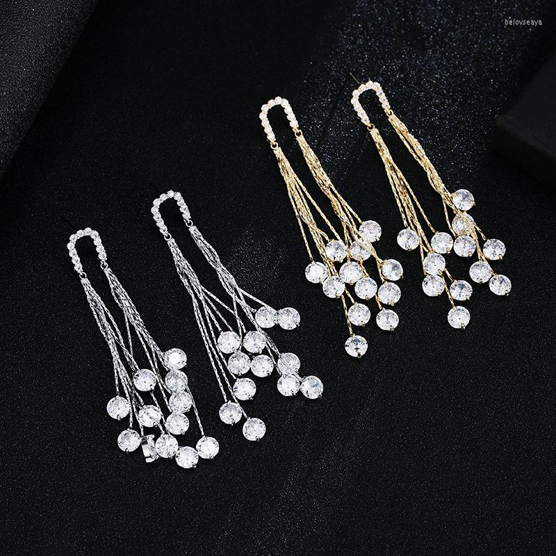 

Stud Earrings Bellona Korean Style Design S925 Silver Needle Gold Wire Chain Hanging Zircon Shaped Fashion Trend Temperament
