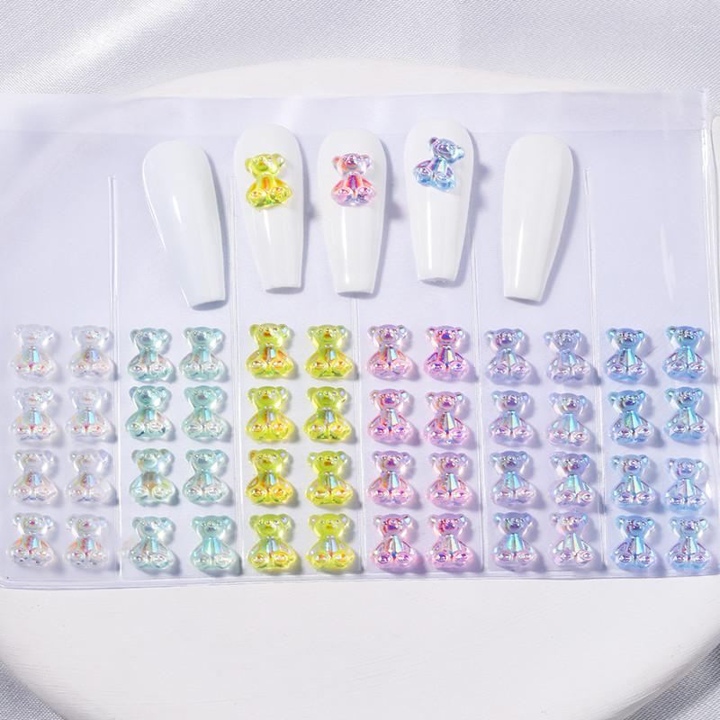 

Nail Art Decorations 48pcs Transparent Aurora Bear Charms 3D Resin Cartoon Kawaii Parts Mixed DIY Decoration Accessories