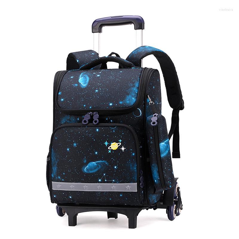 

School Bags Trolley Children Mochila Kids Backpacks With Wheel Luggage For Girls Boys Backpack Escolar Backbag Schoolbag, 2 wheel blue