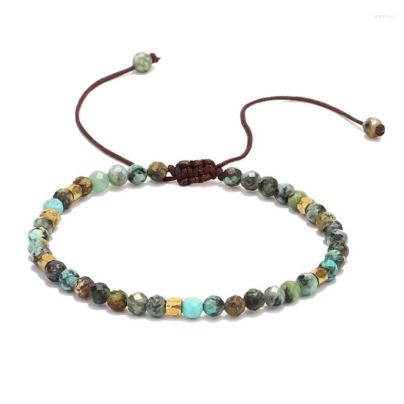 

Strand 4mm Natural Crystal Stone Reiki Small Green African Turquoises String Bracelet Women Men Couple Jewelry Bohemia