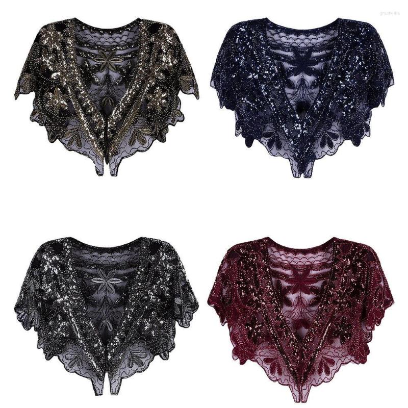 

Scarves Vintage Women 1920s Shawl Poncho Sheer Mesh Shiny Sequin Wedding Femme Beading Scalloped Evening Party Club Cape Echarpe Fashion