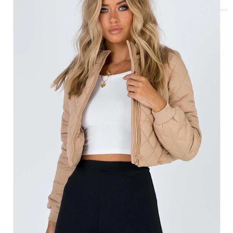 

Women's Down Women's Clothing Jacket Khaki Short Outerwear Fashion Diamond Lattice Pocket Casual Zipper Winter Warm Fleece Tops