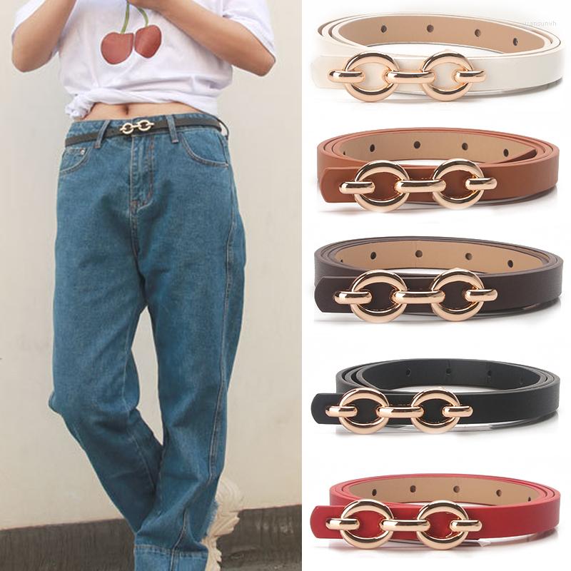 

Belts Fashion Gold Chain Belt For Women PU Leather Alloy Buckle Waist Female Pants Dresses Jeans Thin Waistband, Red