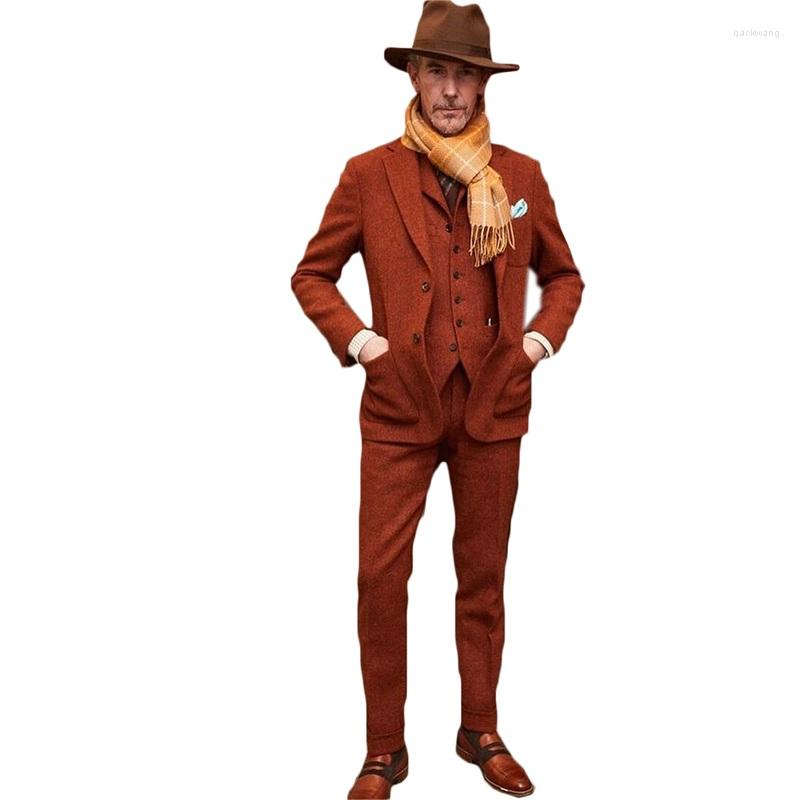 

Men's Suits 3 Pieces Woolen Men Jacket Pant Vest  Fit Slim Handsome High Quality Formal Party Suit, Black