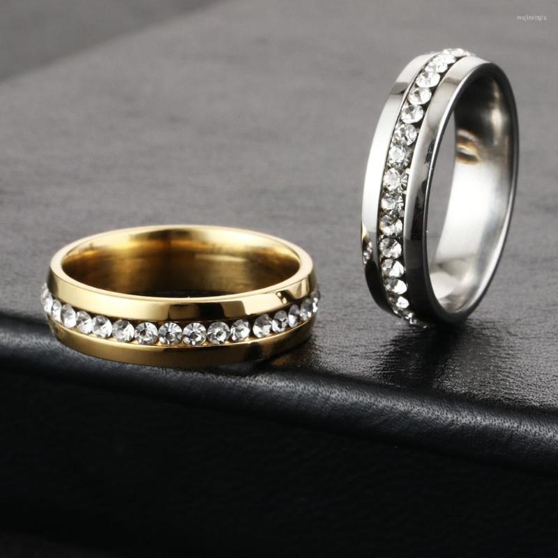 

Wedding Rings 6mm Rhinestone For Men Women Couple Silver Color Stainless Steel Finger Ring Engagement Bands Lover Jewelry