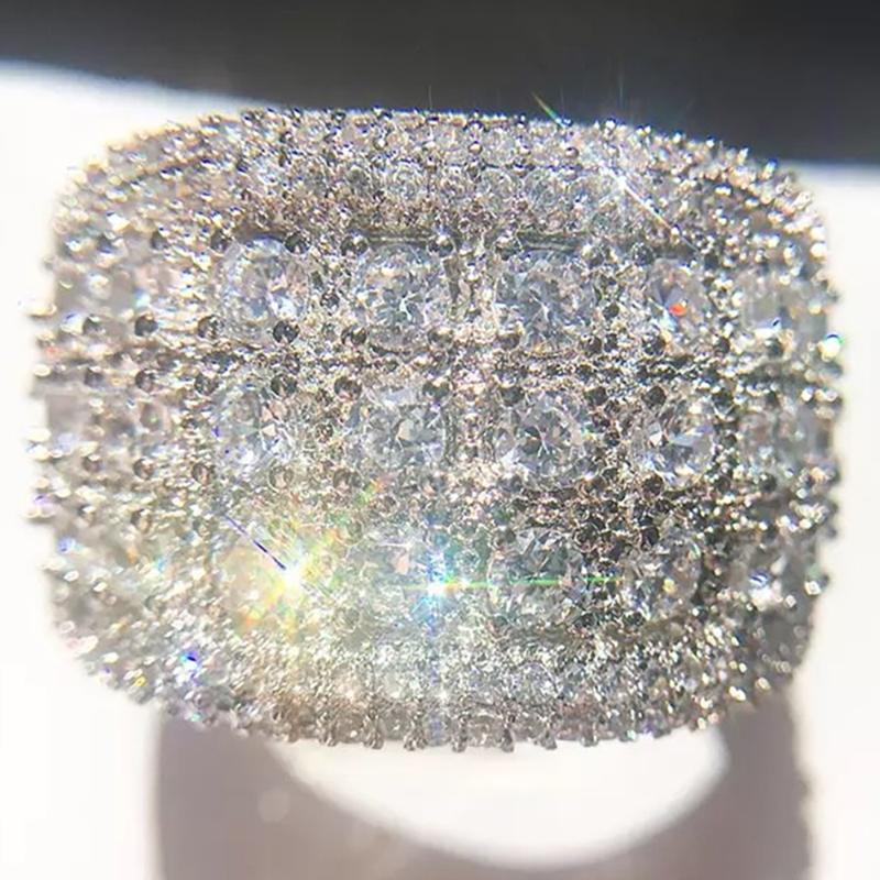 

Cluster Rings 10K White Gold Round Moissanite Diamond Ring Women Wedding Party Anniversary Engagement Trendy Luxury