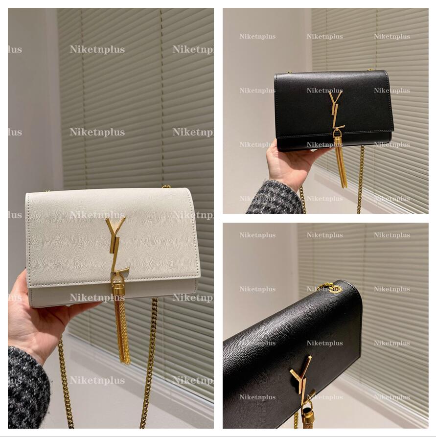 

KATE WOC Chain Tassel Bag Cowhide women luxurys fashion designers handbag smooth leather gold chain crossbody shoulder bags, 01