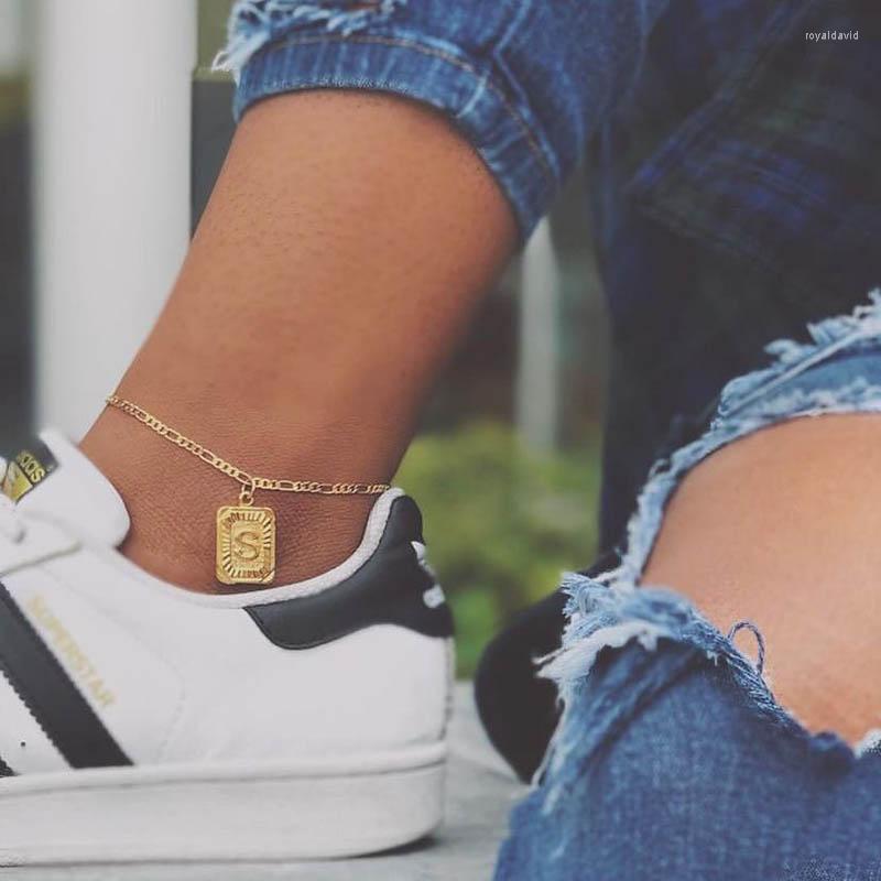 

Anklets Rectangle Initial For Women Stainless Steel Alphabet Leg Anklet Foot Friendship Fashion Jewelry Accessories Gift