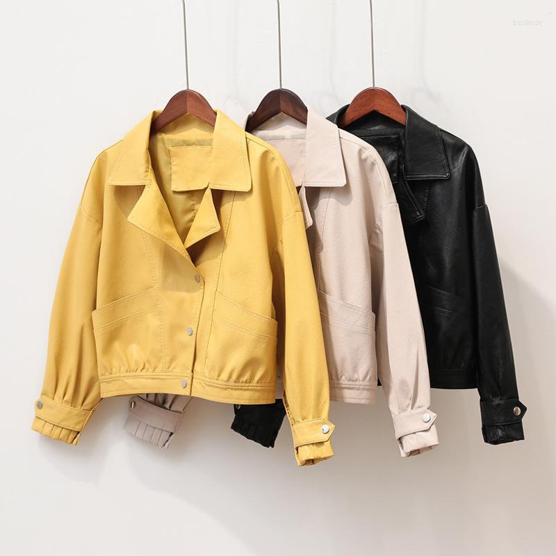 

Women' Leather Women Faux Jacket Casual Biker Motorcycle Female Punk Streetwear Spring Autumn Coat Slim Zipper Pocket Top, Black