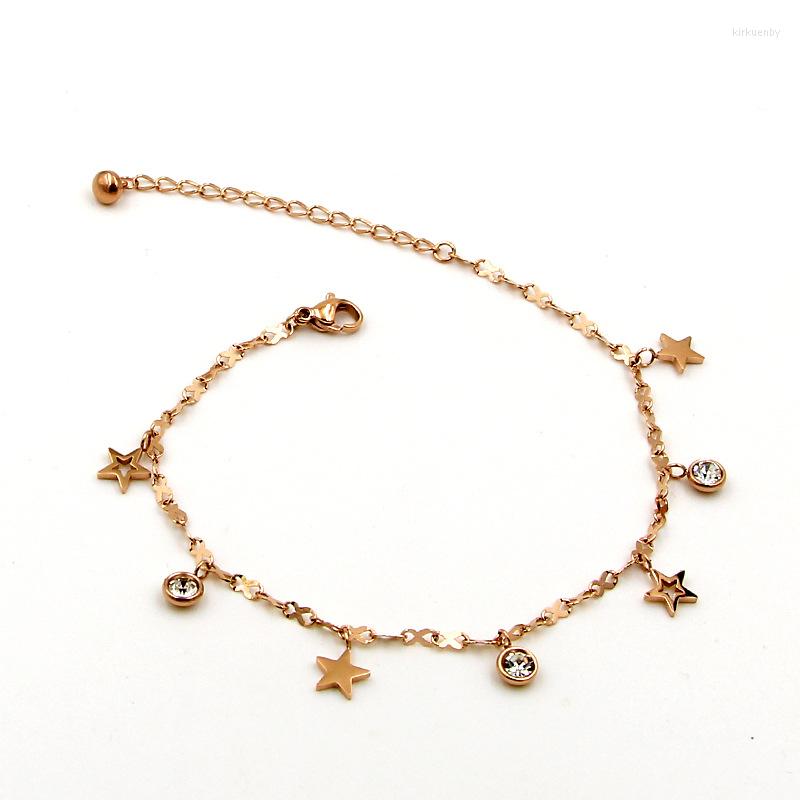 

Anklets Cute 8 Shape Chain Four Stars Three Crystal Woman High Quality Titanium Steel Rose Gold Color Like Anklet A405