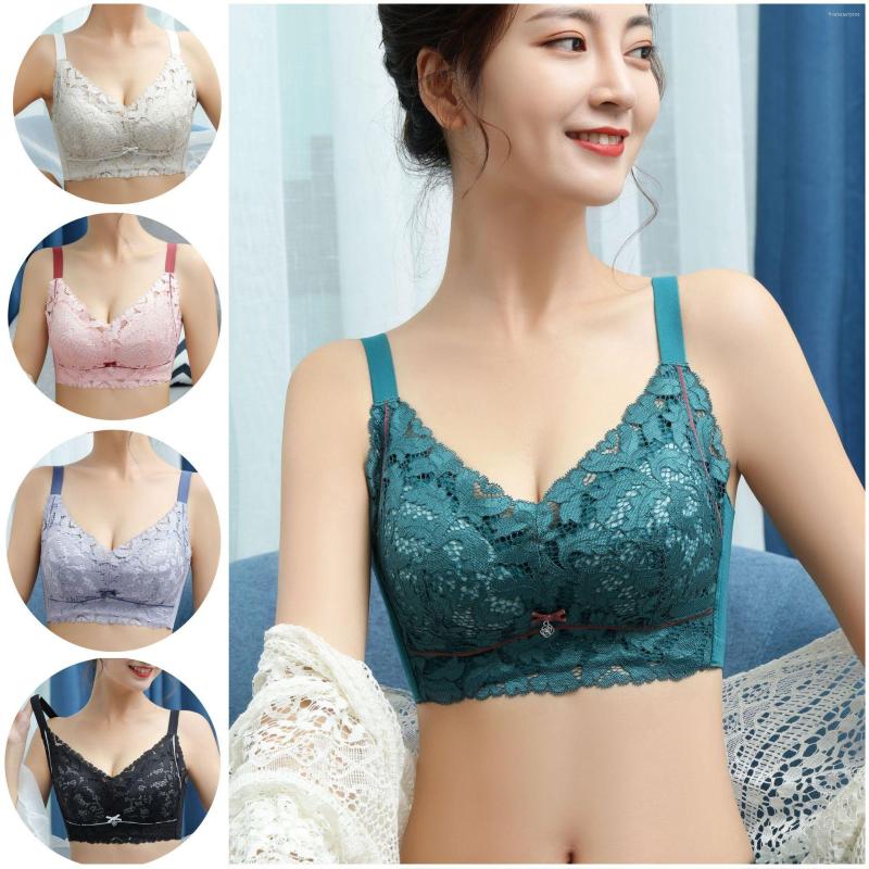 

Bras Large Chest Shows Small Underwear Women's No Steel Ring Color Contrast Thin Full Cup Upper Support Gathers Girl Bra, Pink bra