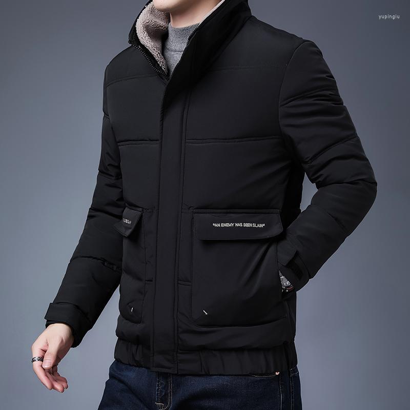 

Men's Down 2022 Winter Men's Coat Fur Collar Cotton Slim Fit Trend Warm Casual Lapel Short Jacket, Black