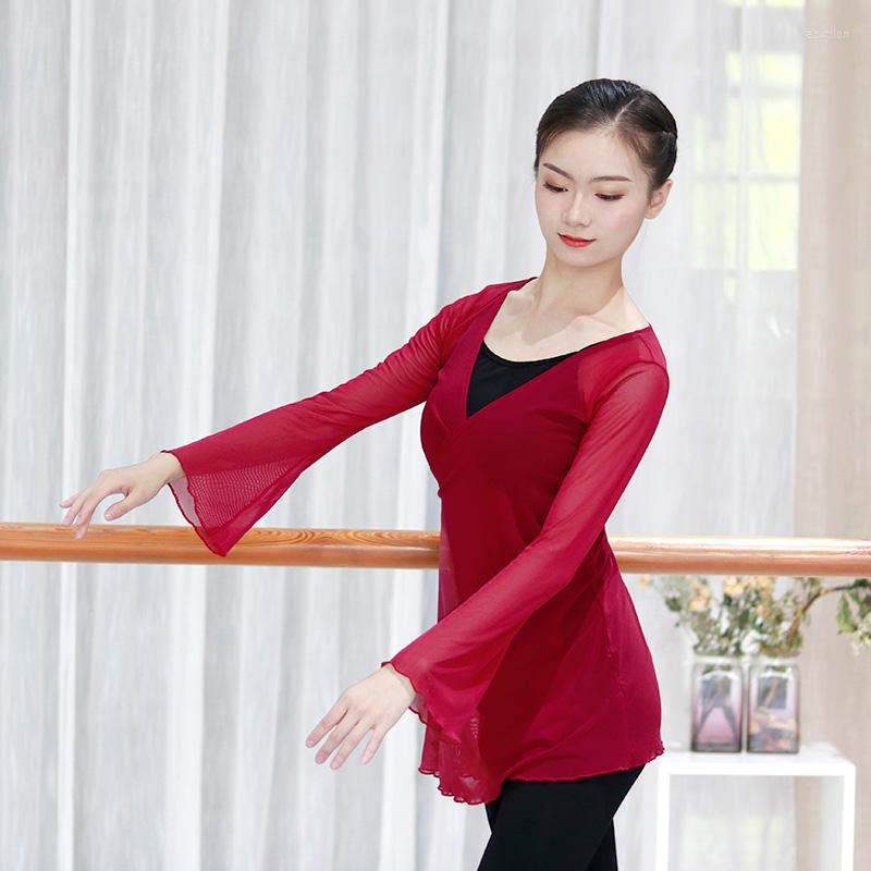 

Stage Wear Sexy Perspective Flared Sleeve Ballet Dance Overall Adult Girls Women Tops Gymnastics/coat For Classical Style, Black