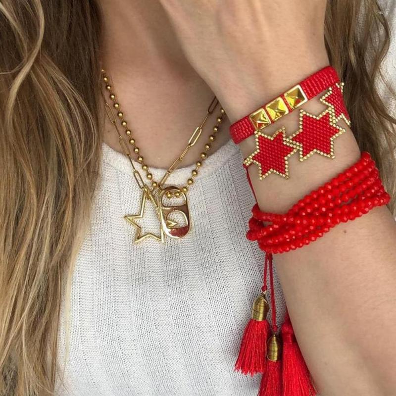 

Link Bracelets Simple Ethnic Style Multi-layer Crystal Rivet Couple Set Miyuki Rice Beads Pure Handmade Five-pointed Star Bracelet