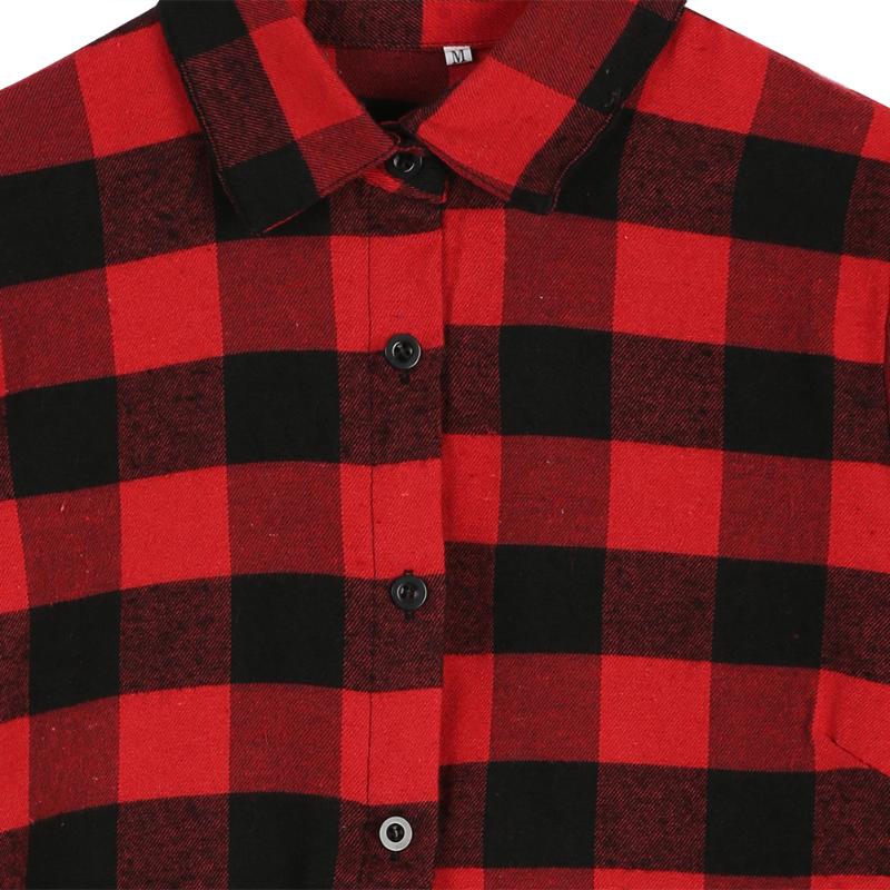 

Women's Blouses & Shirts Women Long Sleeve Blouse Plaid Print Shirt Single Breasted Cotton Top Plus Size  To 2XL, Black