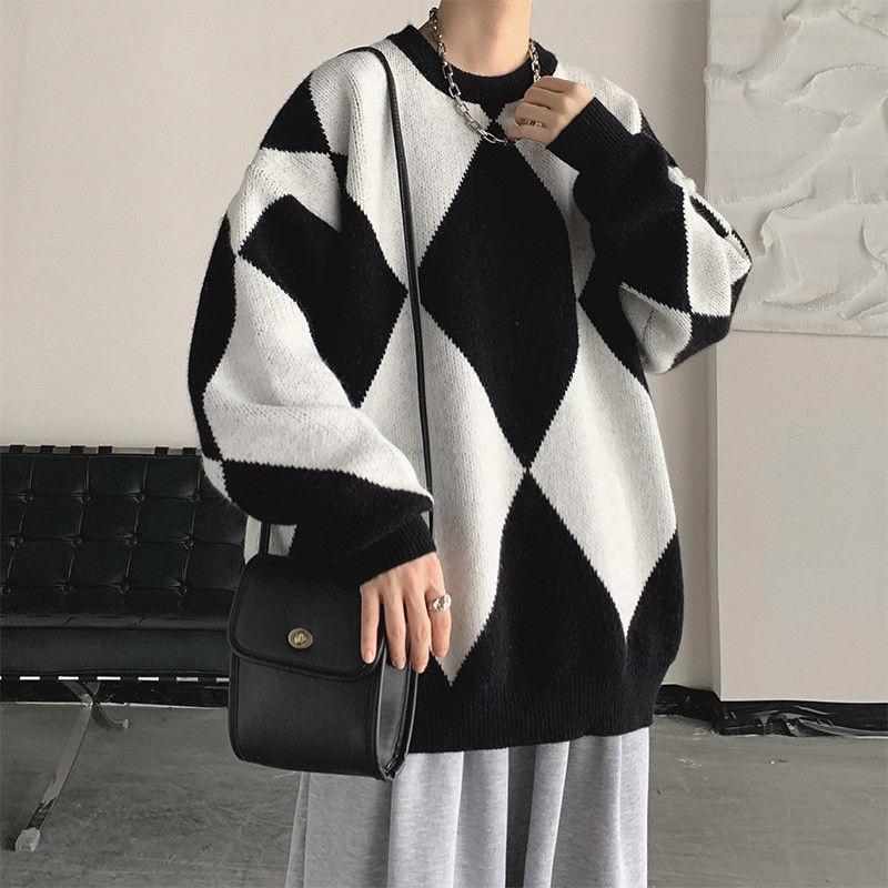

Men' Sweaters Autumn Winter Thickened Sweater Round Neck Lazy Outside Wearing Loose Pullover Port Style Versatile, Black