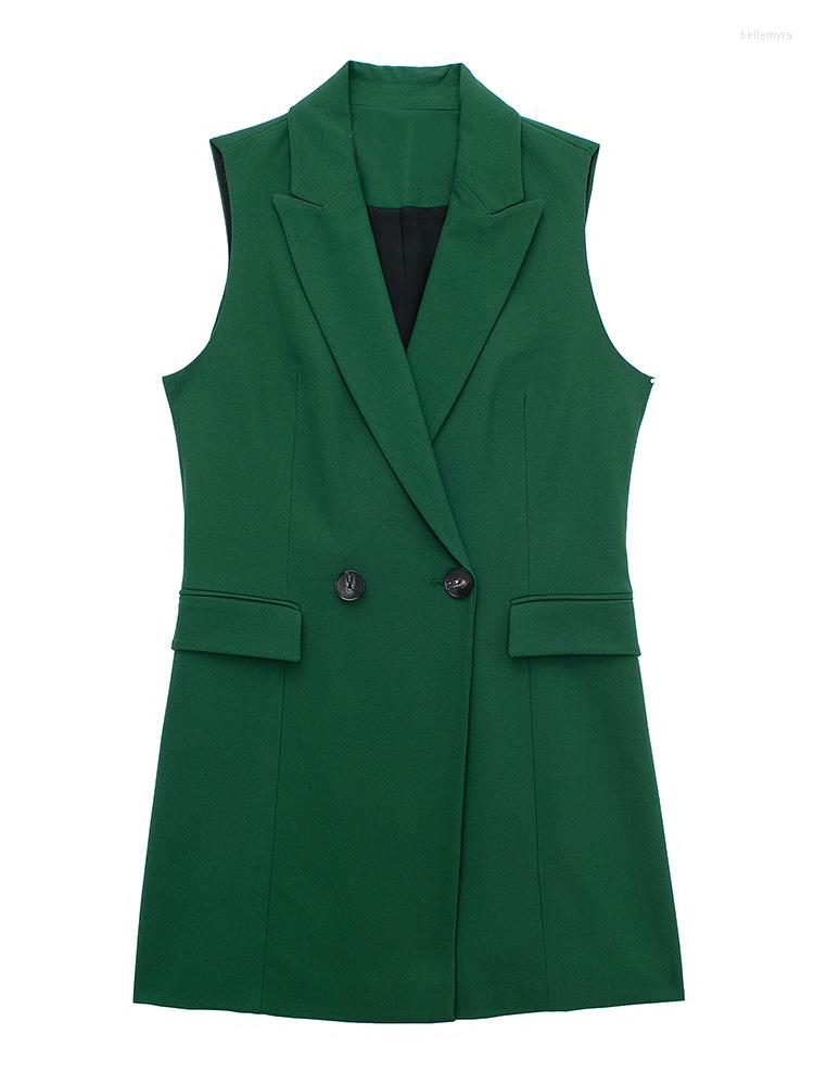 

Women's Vests Office Lady Elegant Long Waistcoat For Women 2022 Fashion Lapel Collar Sleeveless Double Breasted Vest With Flap Pockets, Green