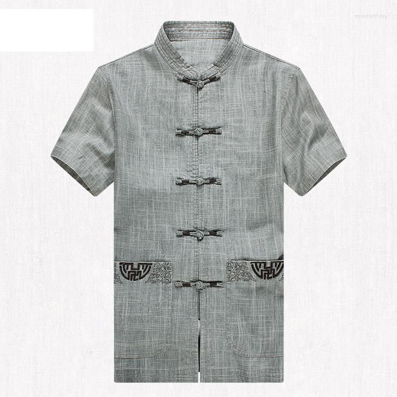 

Men's Casual Shirts Cotton Linen Brand Arrival Chinese Traditional Men's Embroider Tops  L XL XXL 3XL 4XL MS2022022, Beige