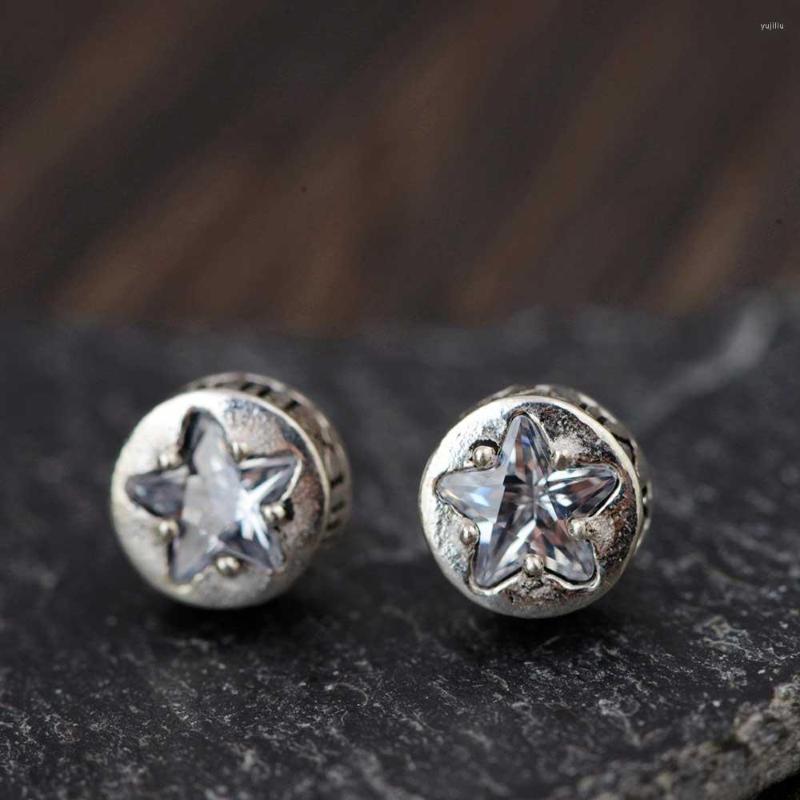 

Stud Earrings FNJ 925 Silver Round For Women Jewelry Original Pure S925 Sterling Earring White Star Zircon