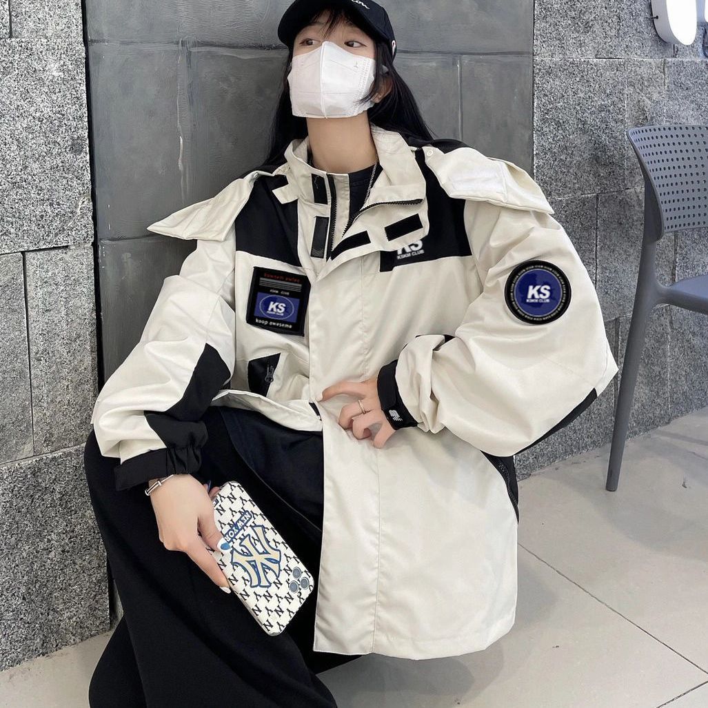 

Women's Down Parkas Winter Cotton Jacket Women Harajuku Streetwear Letter Embroidery Patchwork Thick Oversized Casual Fashion Warm 221207, White