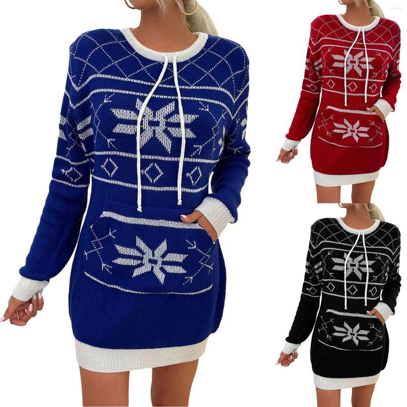 

Casual Dresses Est Fashion Women' Dress Christmas Print Round Neck Long Sleeve Mini Jumper Tops Xmas Costume For Ladies, Black