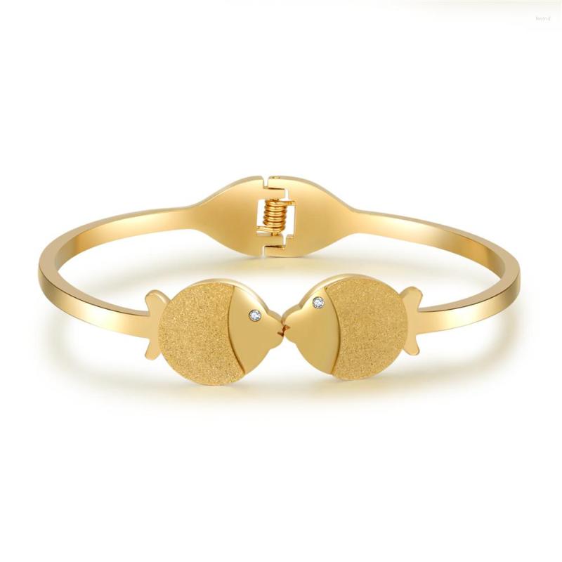 

Bangle Cute Stainless Steel Fish Gold Color Open Cuff Bracelets For Women Men Lover Valentine's Day Gift Jewelry