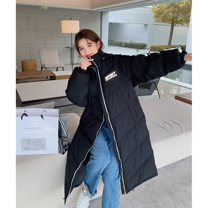 

Women's Down Parka Parka Mid Length Black Jacket Stripe Baggy Winter Waterproof Warm Feather Female Stand Collar Coat Puffer Outwear 221207