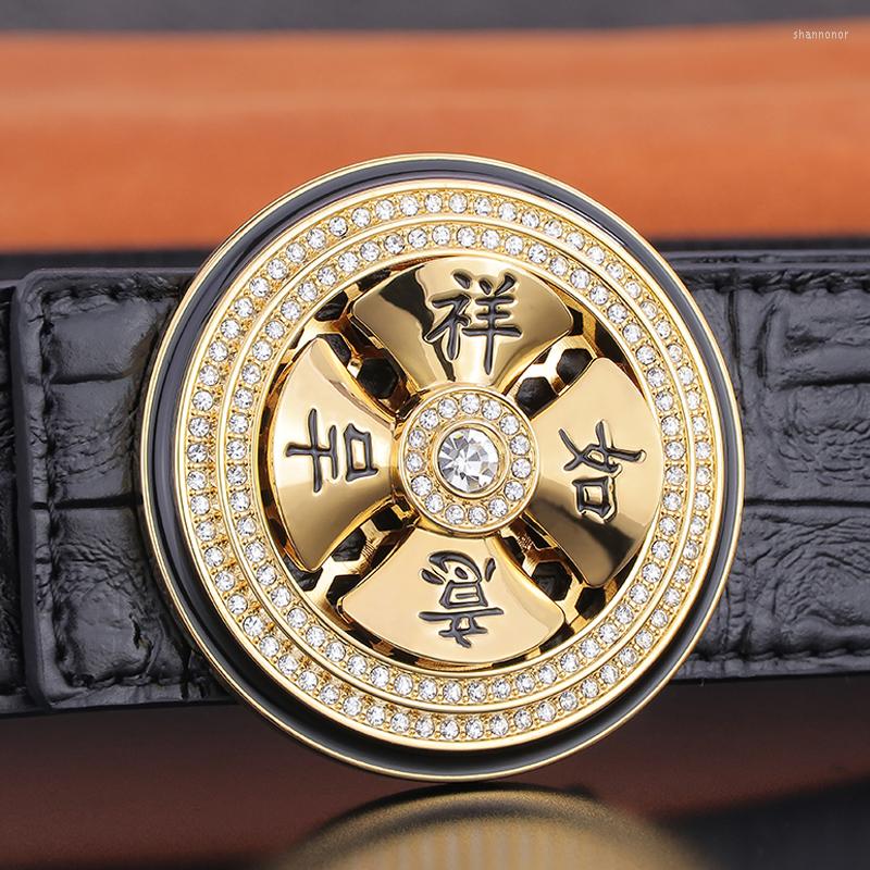 

Belts High Quality Rotatable Copper Buckle Men Luxury Designer Brand Grain Leather Crocodile Yellow Fashion Ceinture Homme, Black