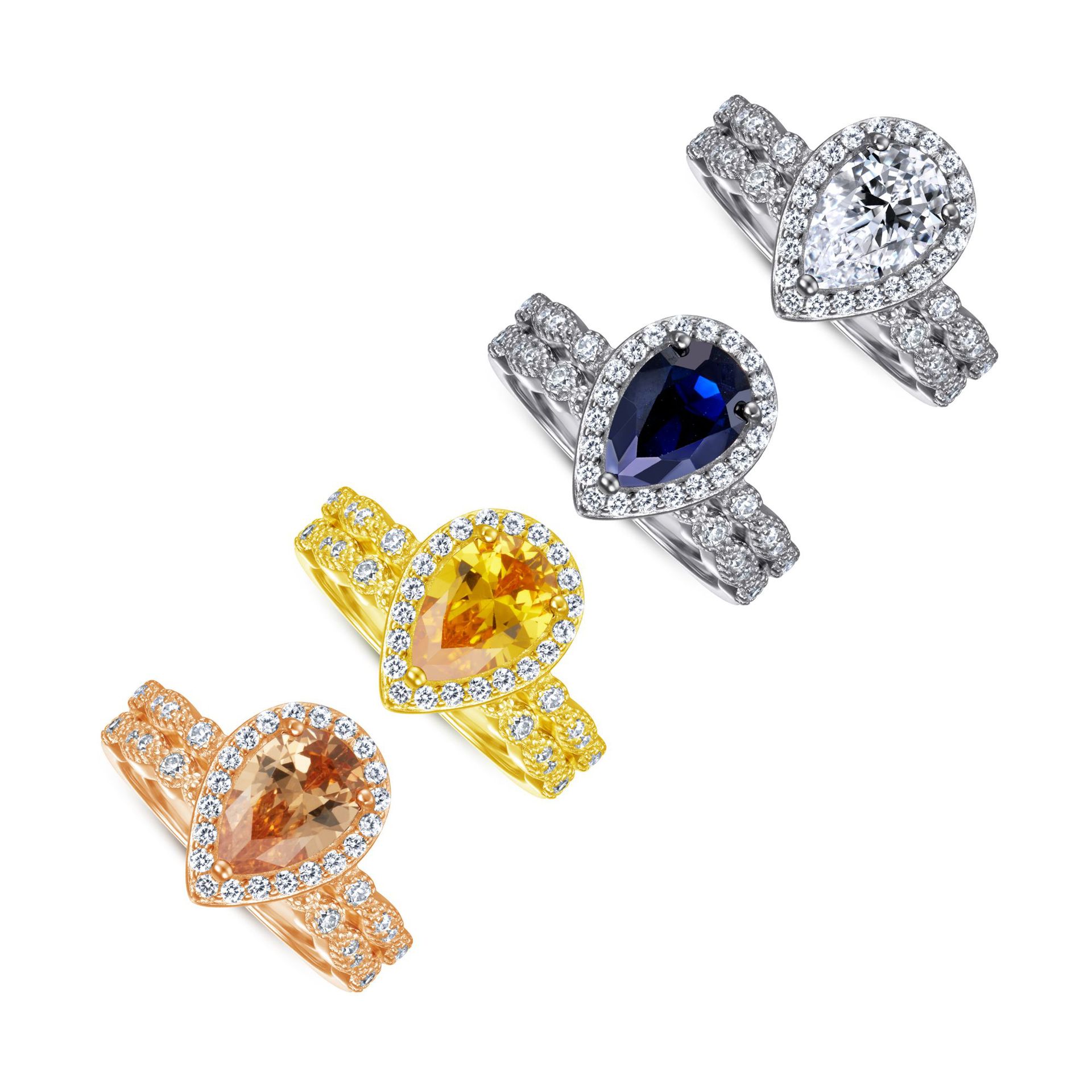 

Wedding Accessories Pure Silver Engagement Rings Fadeless 2PCS/Set Colorful Round Diamond Birdal Ring Proposal Ring No Fading TL-242