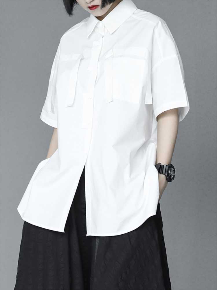 

Women' Blouses & Shirts Ladies Short Sleeve Shirt Summer Classic Simple Base Pure Color Casual Loose Large Size, Black