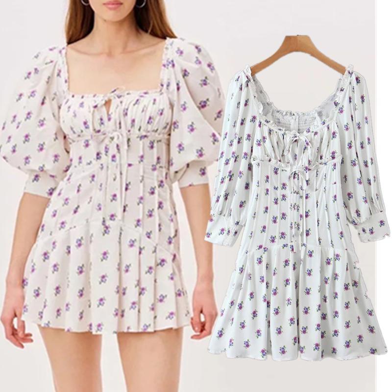 

Casual Dresses Jenny&Dave Indie Folk Bohemian Square Collar Holiday Fashion Vestidos Summer DressStyle Floral Printing Dress Women