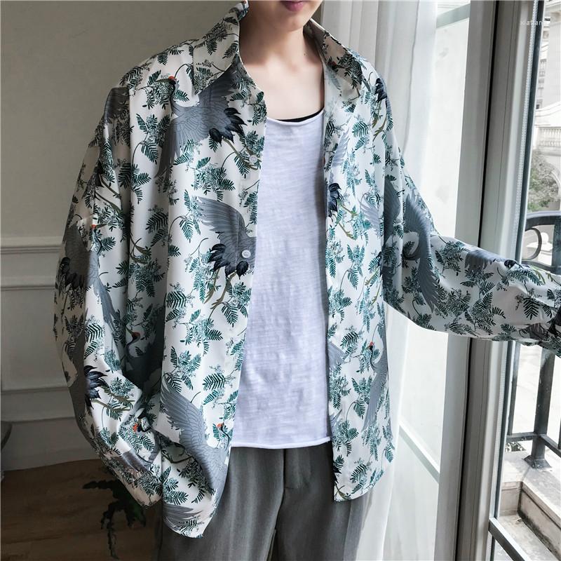 

Men' Casual Shirts YASUGUOJI 2022 Japanese Fashion Streetwear Mens Long Sleeve Print Shirt Luxury Dress Loose For Men Clothing Trends, Black 8867