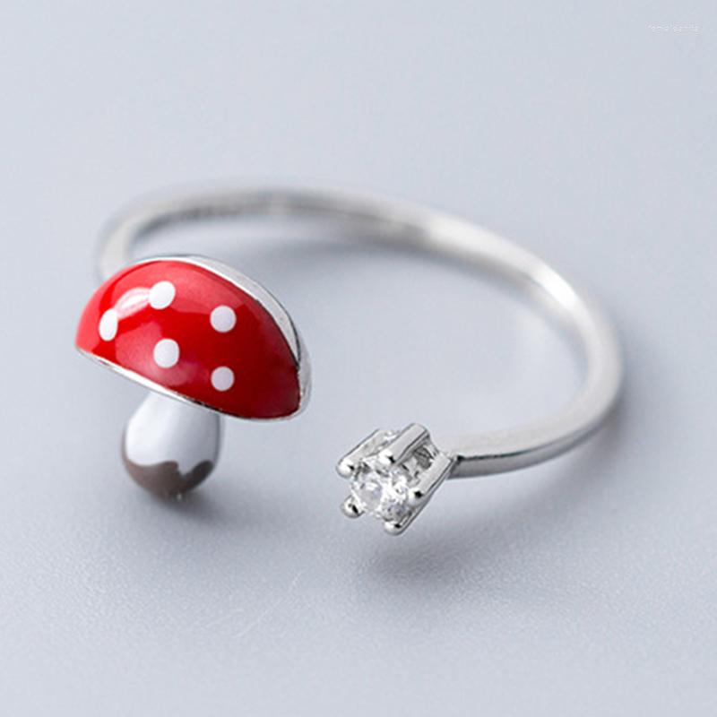 

Cluster Rings 925 Sterling Silver Ring Fashion Enamel Mushroom Open For Girls Teens CZ Zircon Party Birthday Jewelry Gift Adjustable