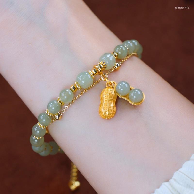 

Link Bracelets Fashion Creative Natural An Jade Bracelet Vintage Light Luxury Handmade Jewelry Women's Girls Gift