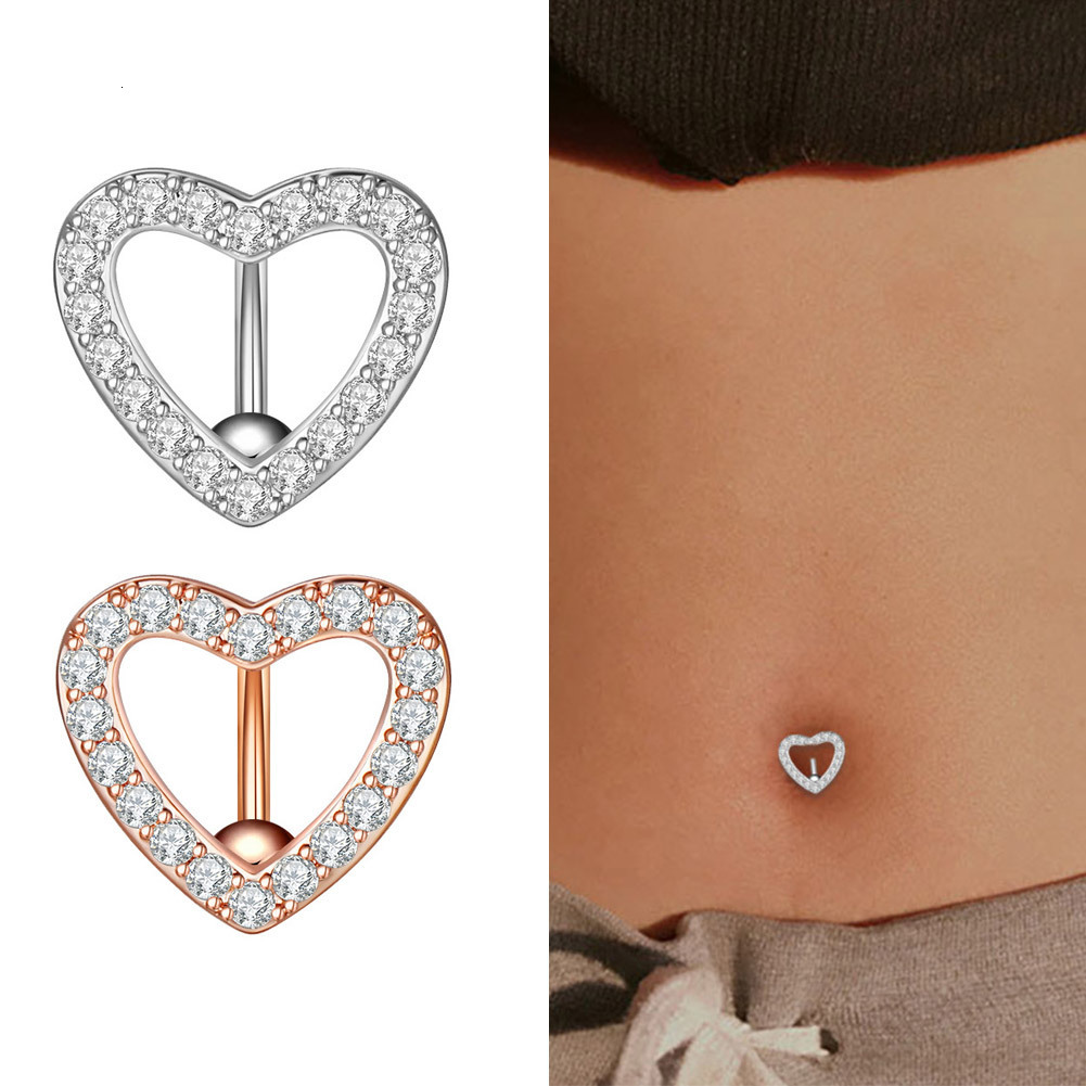 

Navel Bell Button Rings Big Heart Belly Ring Reversed Bar Barbell Steel Piercing Style Sexy 221208