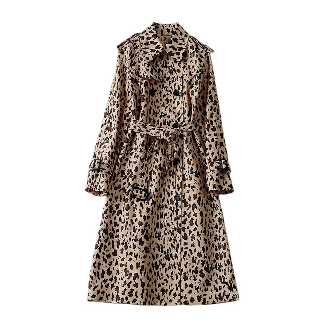 

Temperament New Print Fashion Atmosphere Leopard Cropped Collar Waist Slim Trench Coat, Customize