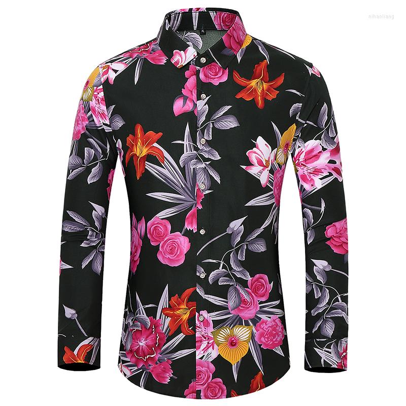 

Men's Casual Shirts Plus Size 5XL 6XL 7X 2022 Autumn Men's Floral Shirt Cutout Fashion Dress Up Turn-down Collar Full Sleeve Men Coats, Navy blue