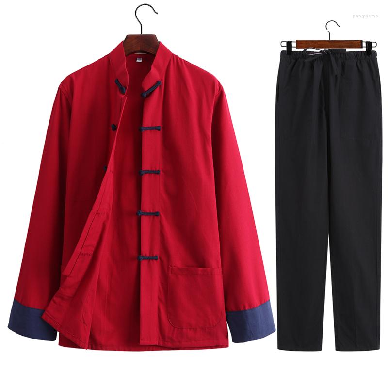 

Ethnic Clothing Traditional Chinese Style Tops Pants For Men Linen Solid Color Tang Suit Year Festival Autumn Casual Jacket