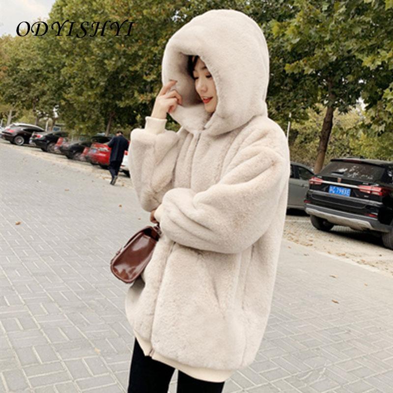 

Women' Fur & Faux Thicken Winter Women Coats Parka 2022 Imitation Mink Velvet Loose Outwear Warm Hooded Jacket Ladies D324, Black