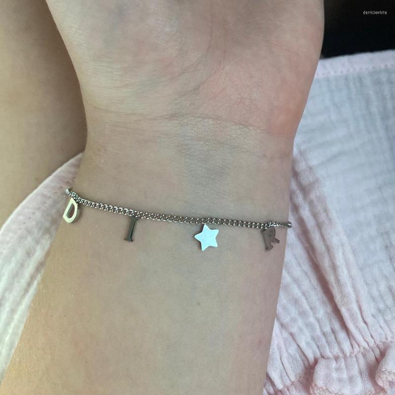 

Link Bracelets Trending Products Simple Letter Star Charm Bracelet For Women Jewelry Stainless Steel Alphabet Femme Initial Pulseras