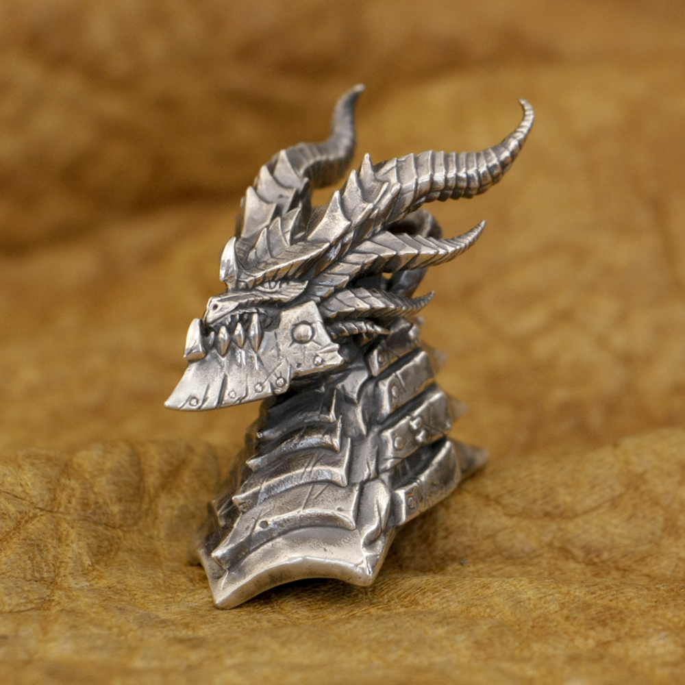 

LINSION 925 Sterling Silver King of Death Dragon Pendant Punk Jewelry TA393