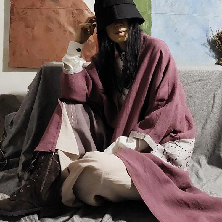 

Women's Trench Coats Women Spring Summer Patchwork Linen Coat Outerwear Emboridered Vintage Long Female Topcoat 2022, Picture