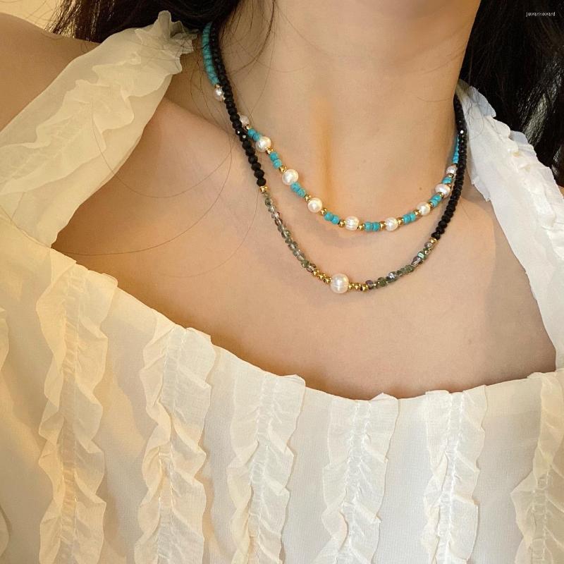 

Choker Handmade Bohemian Blue Stone Crystal Beads Necklace Freshwater Pendant
