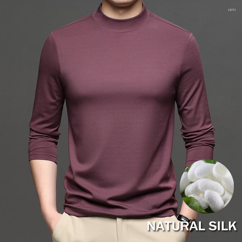 

Men's T Shirts Brand Natural Silk Blend Turtleneck Shirt Men Long Sleeve Ultra Soft Lightweight Tshirt Male Winter Black Basic Tops Modal