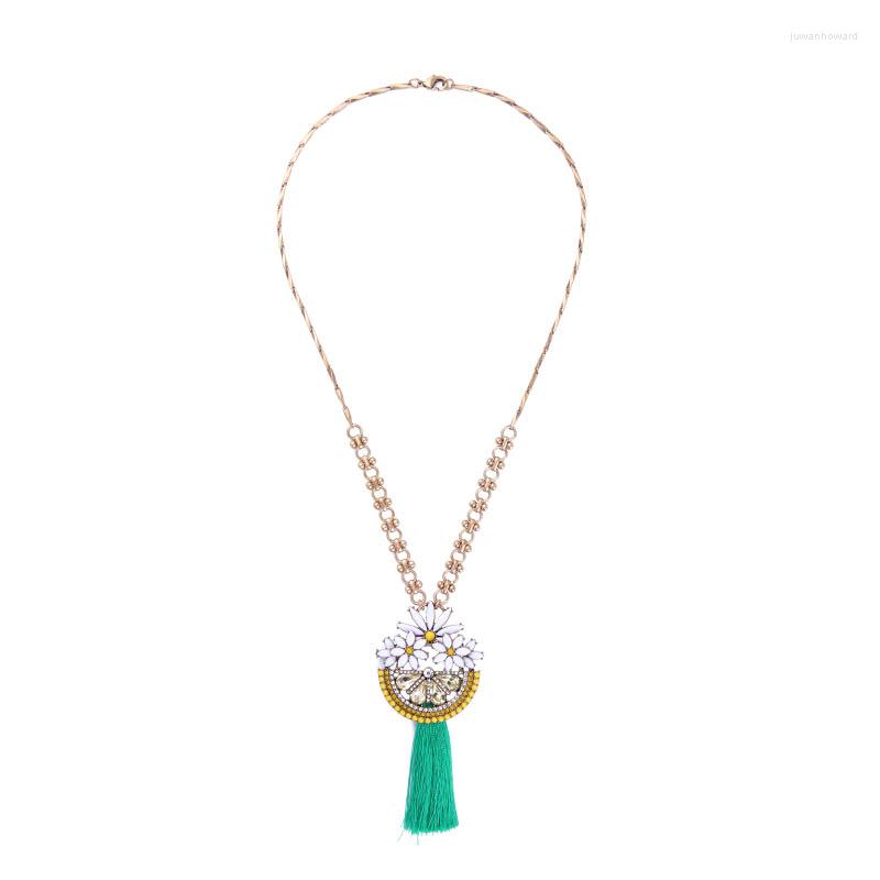 

Pendant Necklaces Sweet Flower Fringe Tassel Necklace Ethnic Retro Handmade Sweater Chain Long Accessories For Women