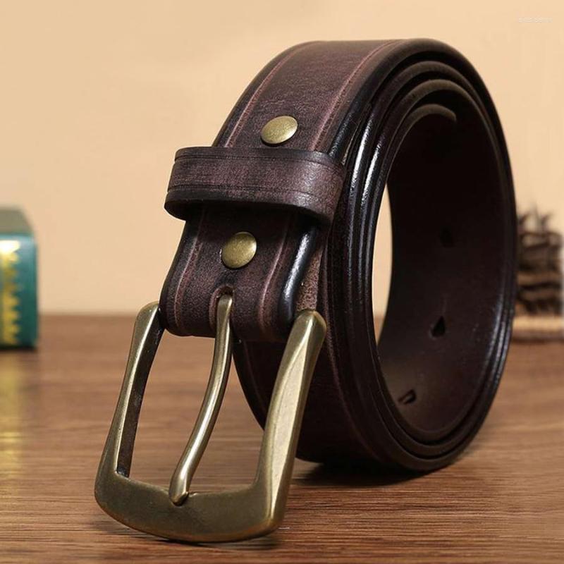 

Belts 3.8CM Vintage Hand-brushed Old Pure Cowhine Leather Belt Men's Pin Button Fashion Trend Korean Version Of Copper Buc, Black