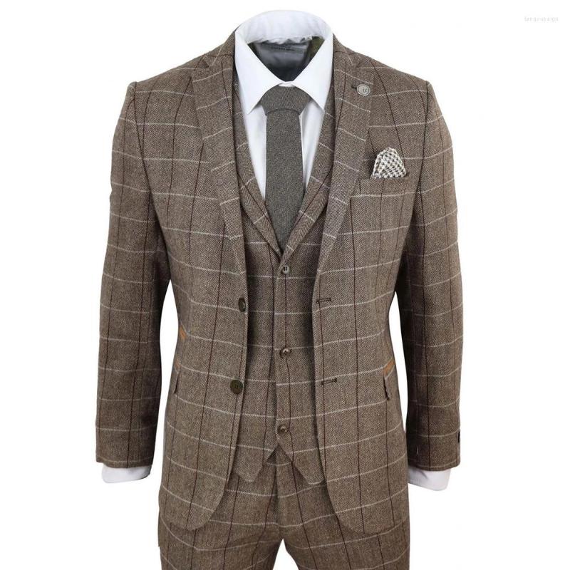 

Men's Suits Herringbone Men Groom Wear Wedding Tuxedo Slim Fit Tweed Wool&Blended Thick 3 Pieces Blazer Costume Homme 1920s Dress, Khaki