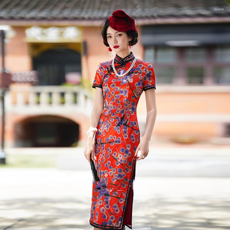 

Ethnic Clothing Chinese Style Woman Red Plus Size Qipao Silk CheongsamEvening Dress Traditional Cosplay Elegant Oriental Dresses