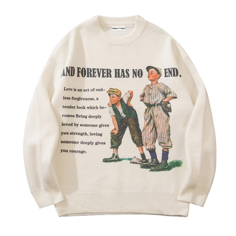 

Men's Sweaters Hip Hop Knitted Sweater Men Vintage Portrait Letters Print Pullover Women Japanese Harajuku Oversized Jumpers Streetwear Autu, Beige